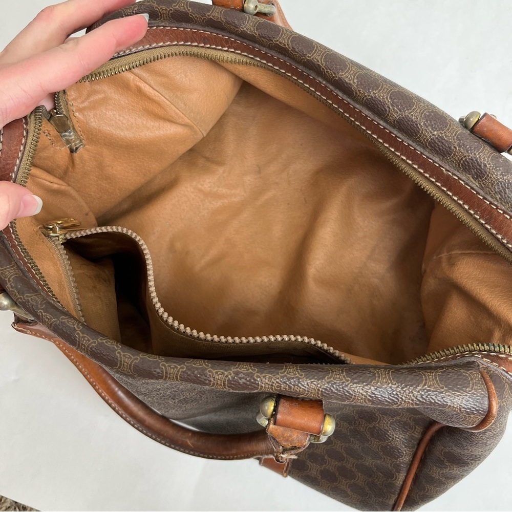 CELINE Macadam Canvas Boston Bag PVC Leather Vintage Purse Handbag - Picture 16 of 16